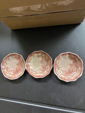 Red Transferware Decorative Small Plate - Set of 3